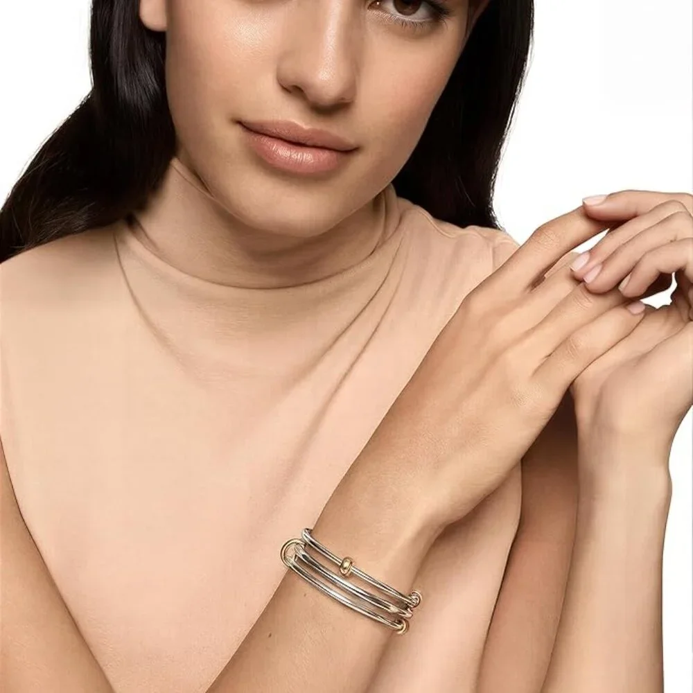 Two-Tone Silver and Gold Stackable Bangle Bracelet